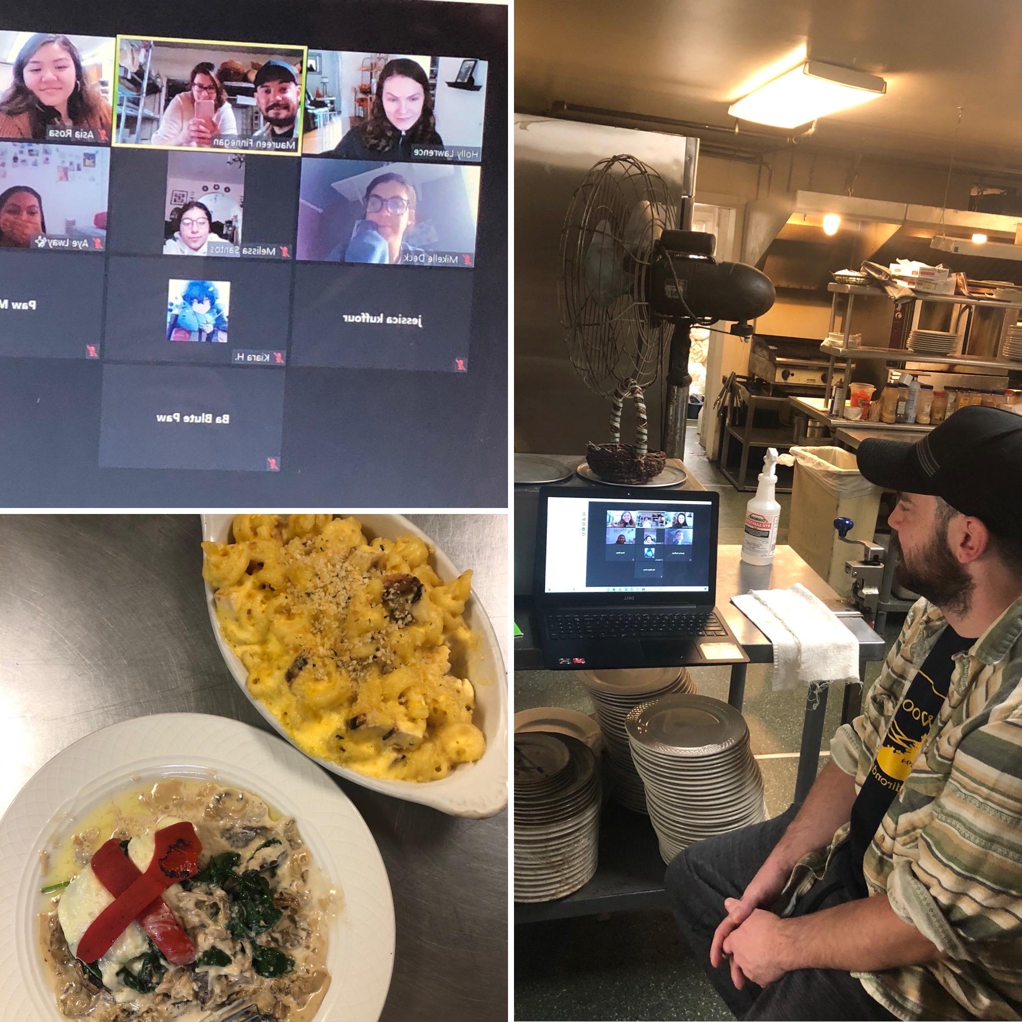 Three photos of the YSLPP virtual career visit with Woods Inn sous chef.